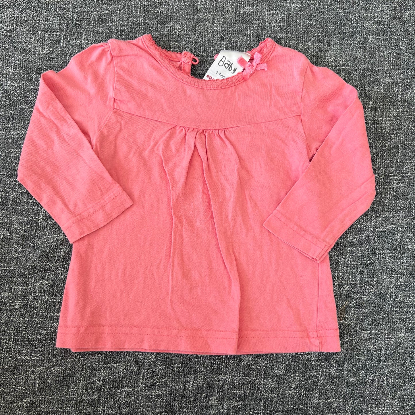 Girls 6-9 Month Plain Pink Long Sleeved Top