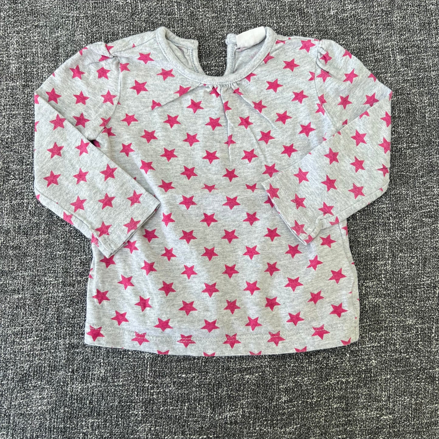 Girls 6-9 Month Grey Long Sleeved Top With Pink Star Print