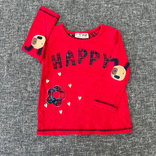 Girls 6-9 Month Red Tartan "Happy" Long Sleeved Top