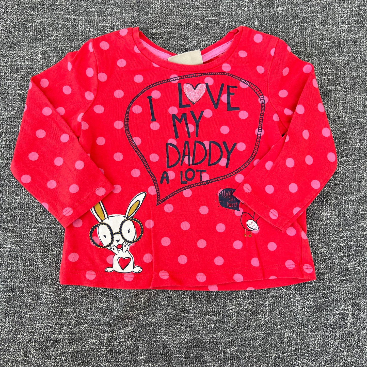 Girls 6-9 Month Red "I Love My Daddy" Long Sleeved Top With Pink Spots