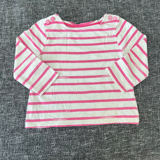 Girls 6-9 Month White & Pink Striped Long Sleeved Top