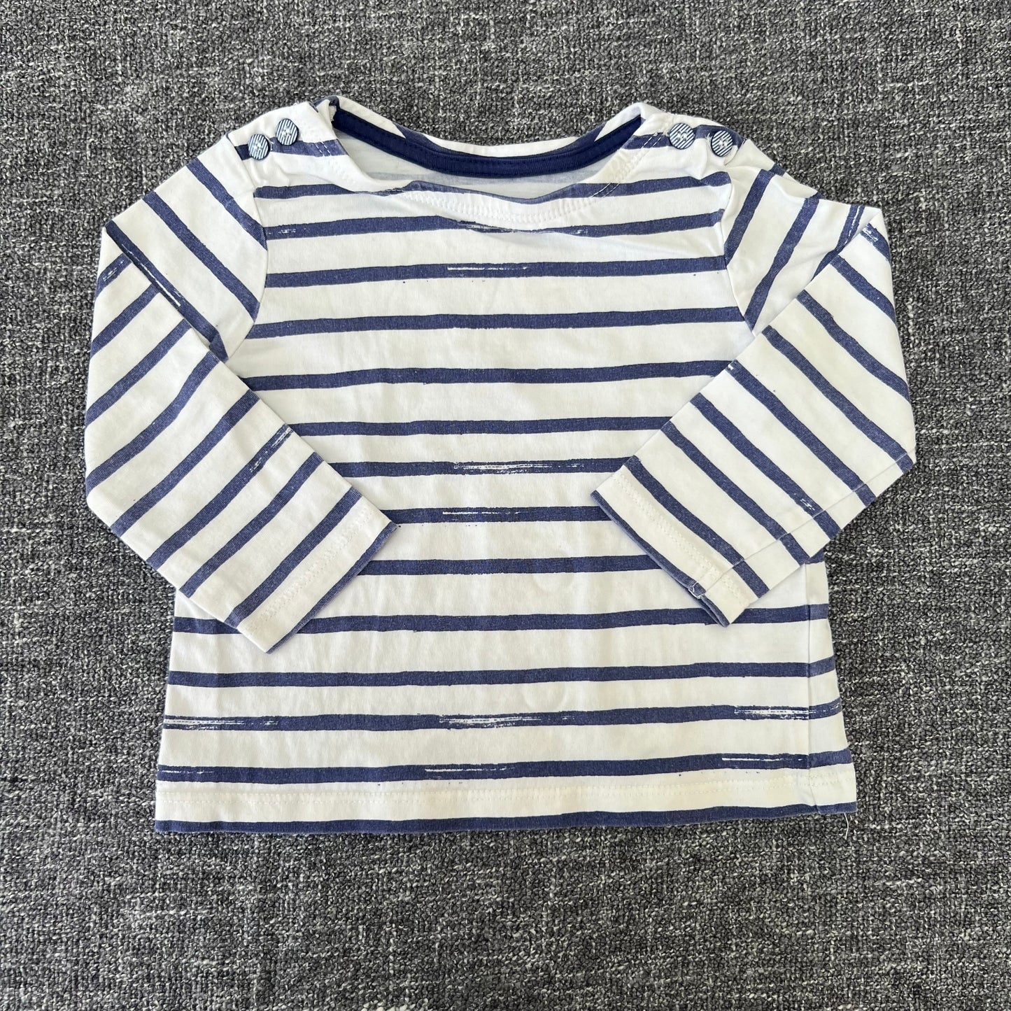 Girls 6-9 Month White & Blue Striped Long Sleeved Top