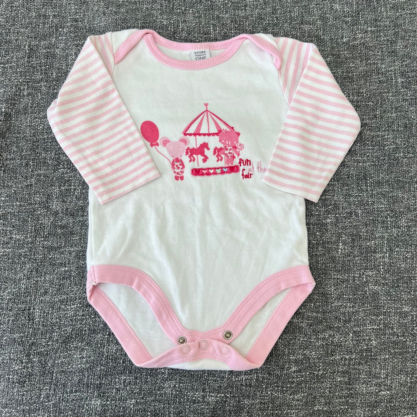 Girls 6-9 Month White & Pink "Fun At The Fair" Long Sleeved Bodysuit