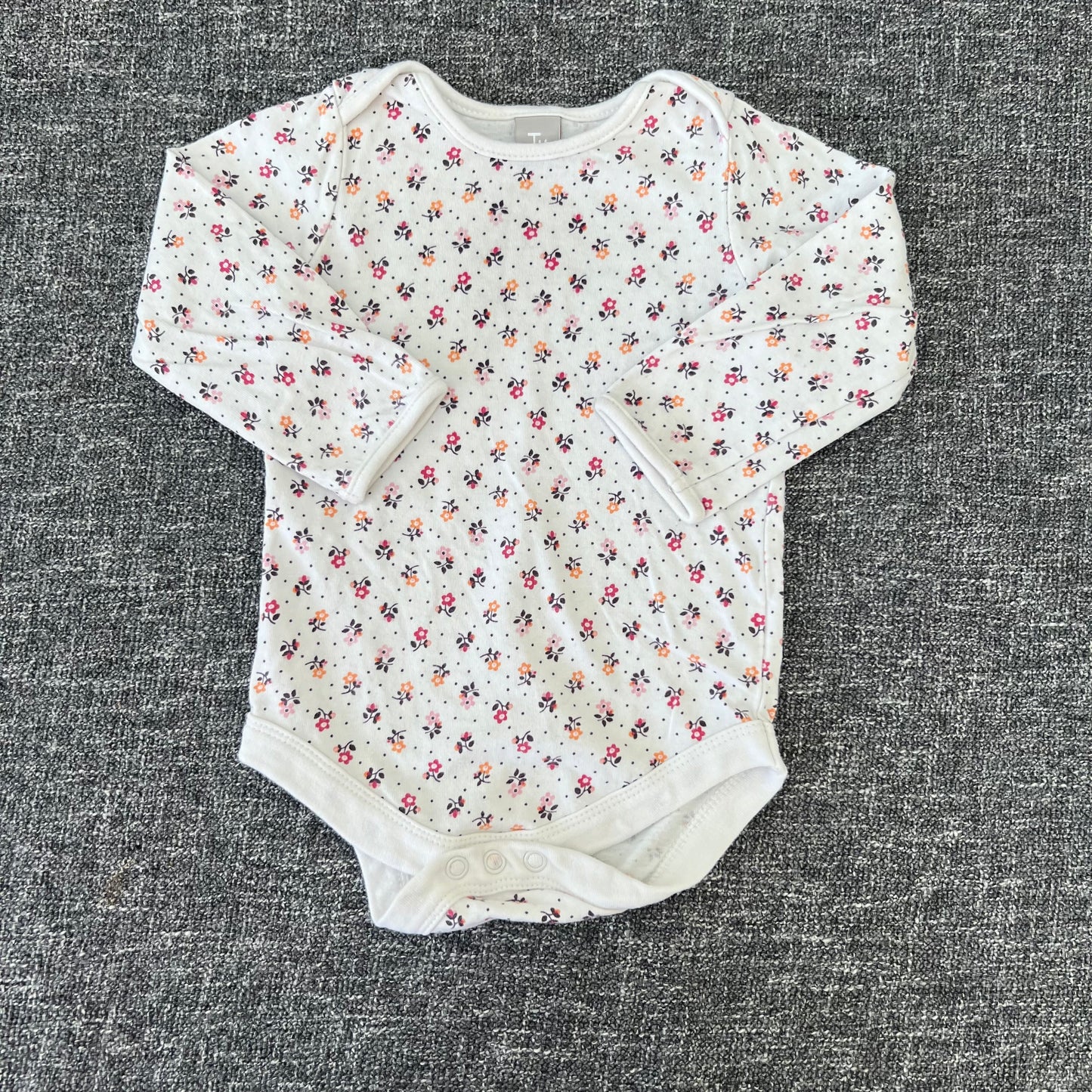 Girls 6-9 Month White Long Sleeved Bodysuit With Floral Pattern