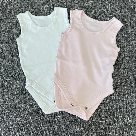 Girls 6-9 Month Plain White & Plain Pink Sleeveless Bodysuit 2 Pk