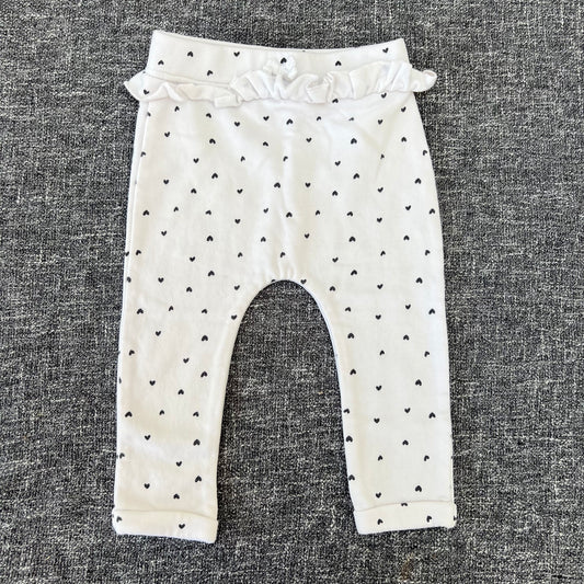 Girls 6-9 Month White Joggers With Black Heart Pattern