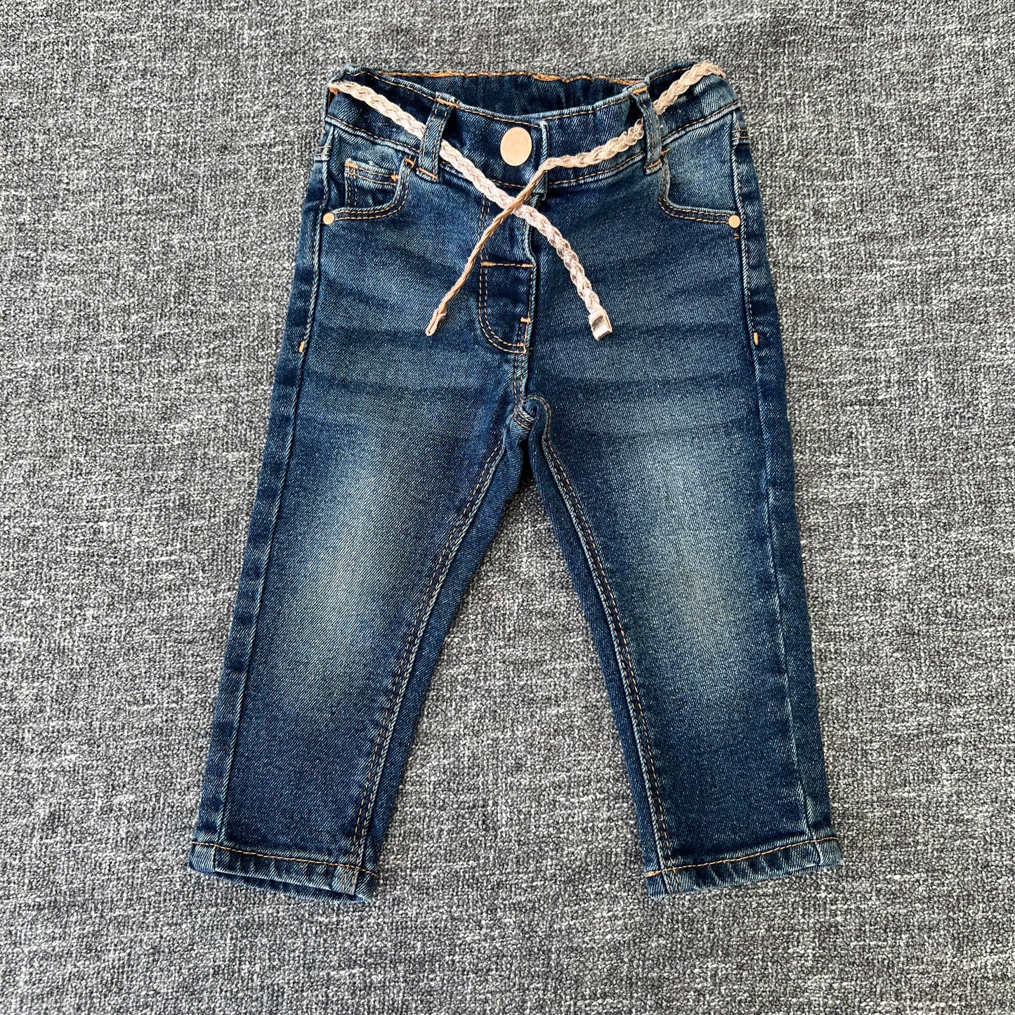 Girls 6-9 Month Dark Blue Jeans With Rose Gold Belt