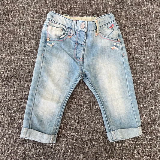 Girls 6-9 Month Light Blue Jeans With Butterfly Embroidery