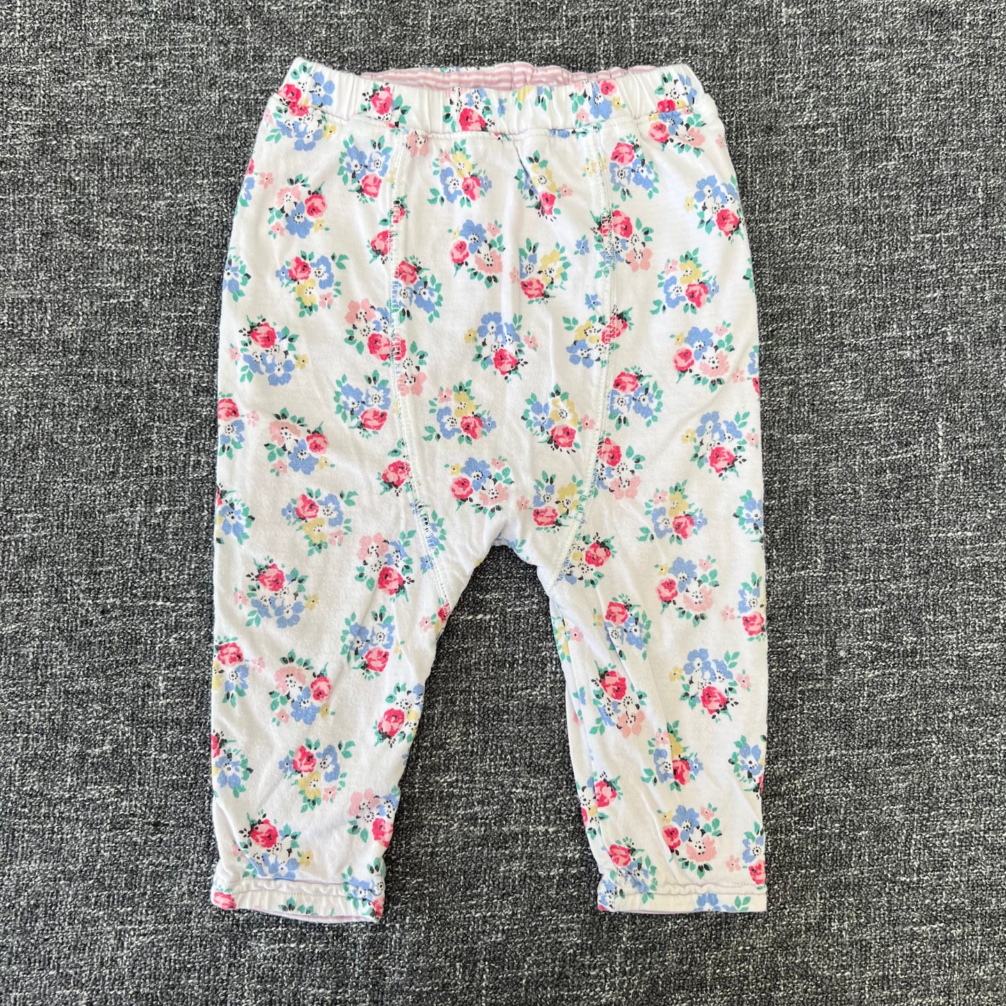 Girls 6-9 Month Pink / White Striped & White & Floral Patterned Reversible Trousers