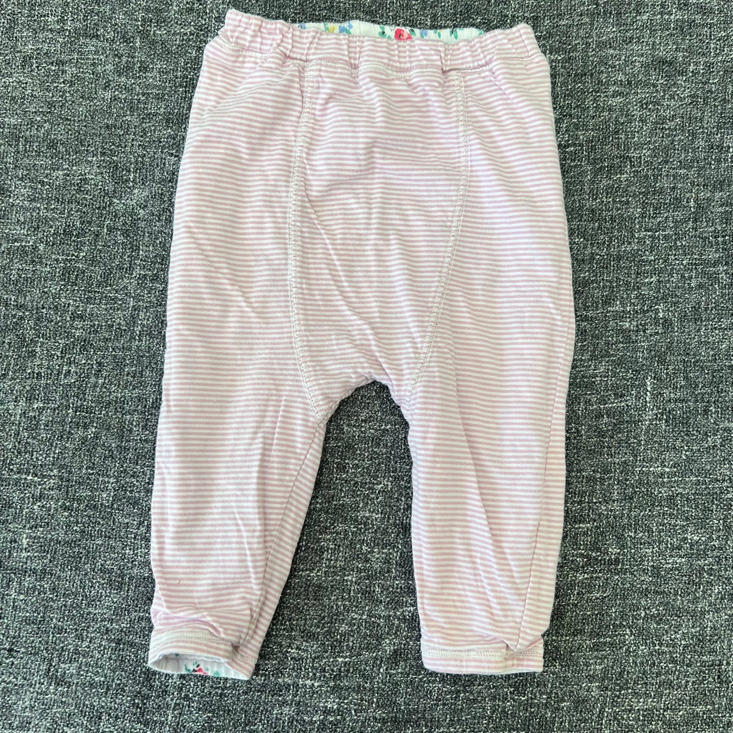 Girls 6-9 Month Pink / White Striped & White & Floral Patterned Reversible Trousers