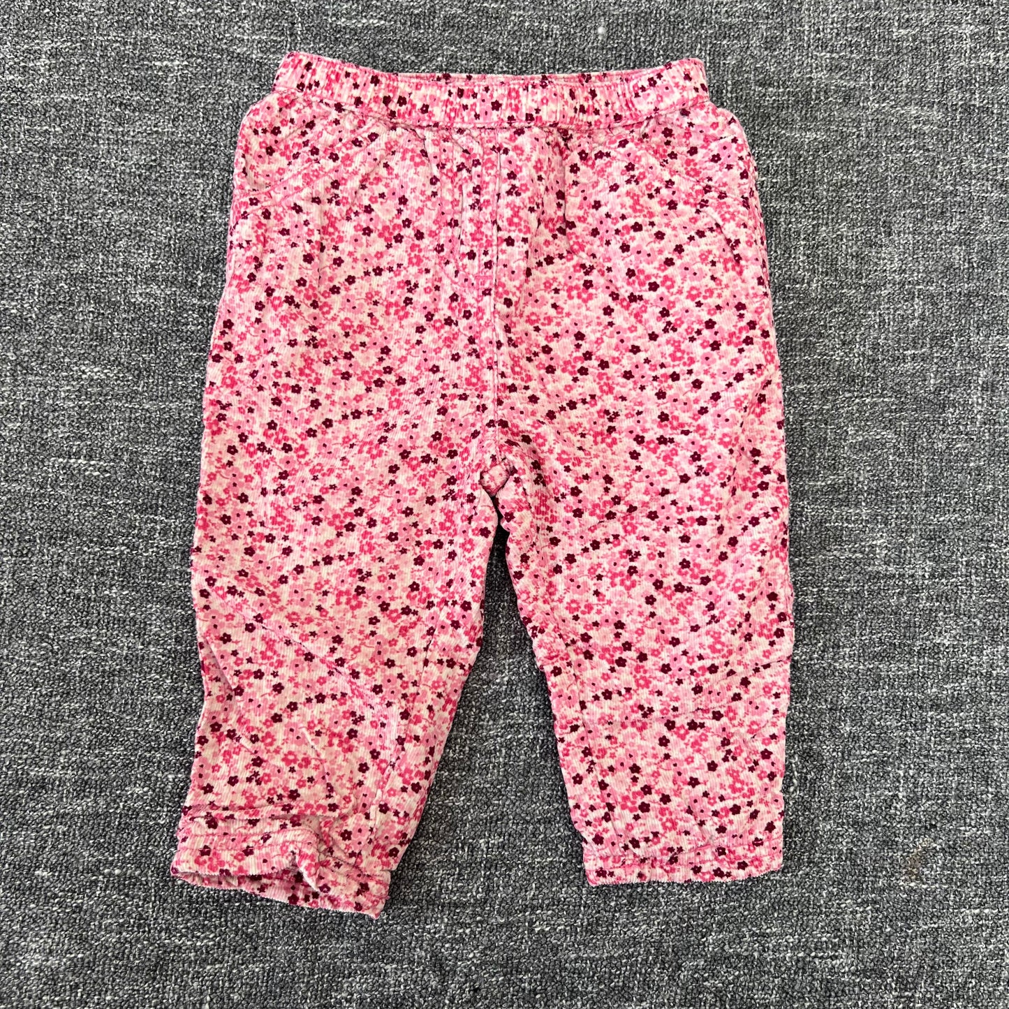 Girls 6-9 Month Pink Cord Floral Print Trousers Fully Lined