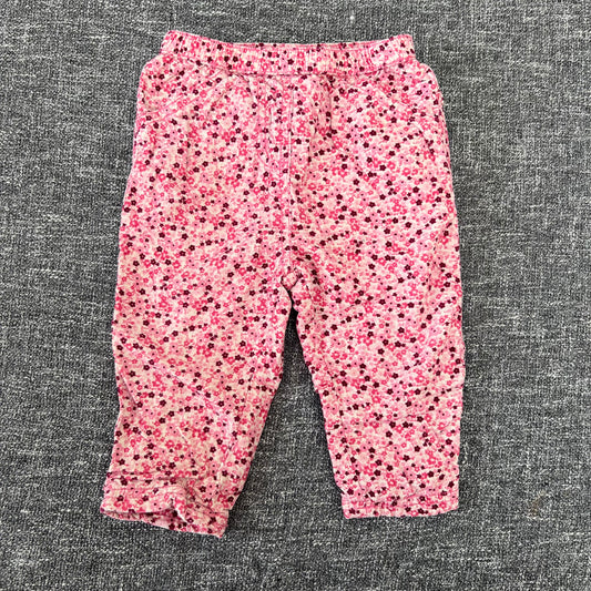 Girls 6-9 Month Pink Cord Floral Print Trousers Fully Lined