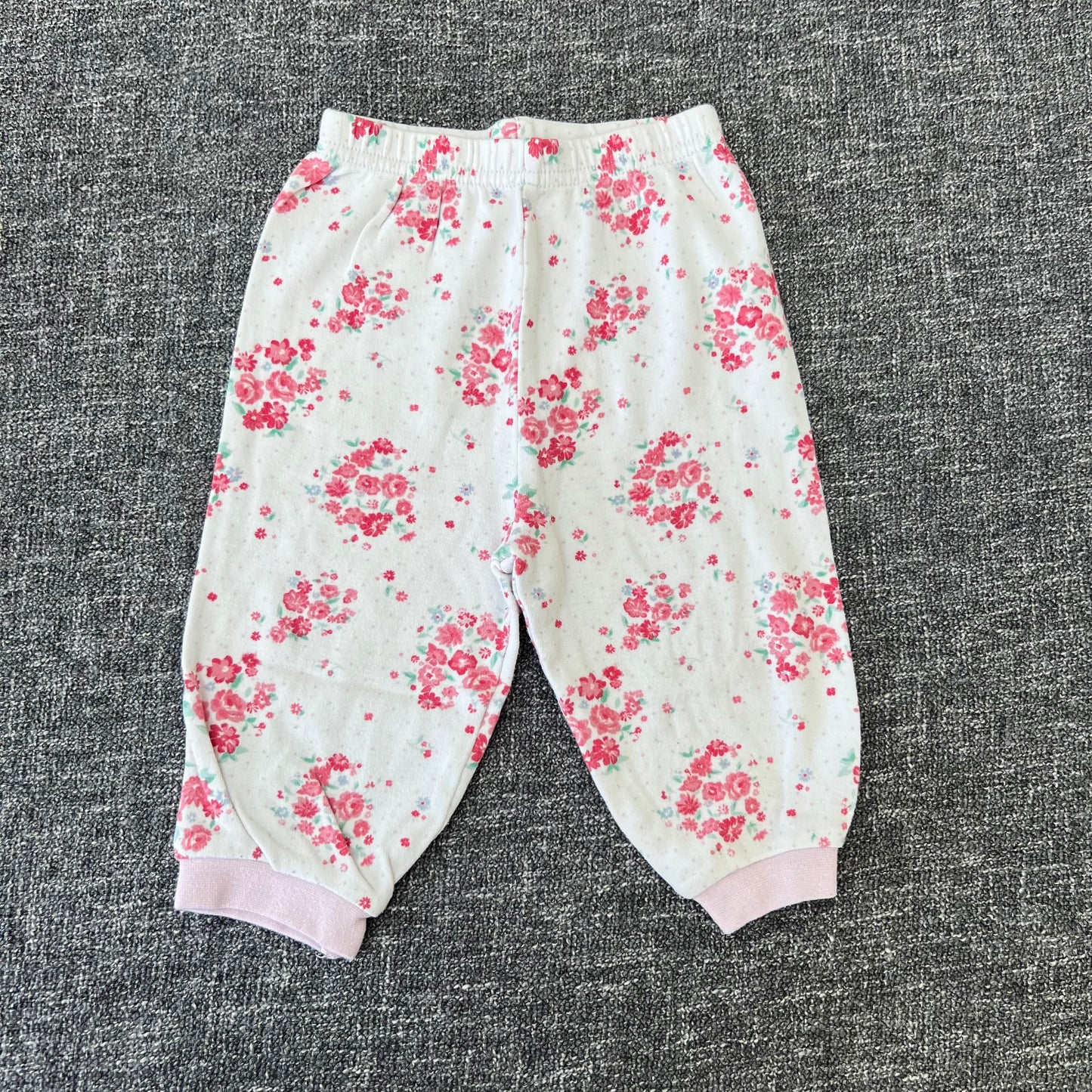 Girls 6-9 Month White With Pink Floral Pattern Pj Bottoms