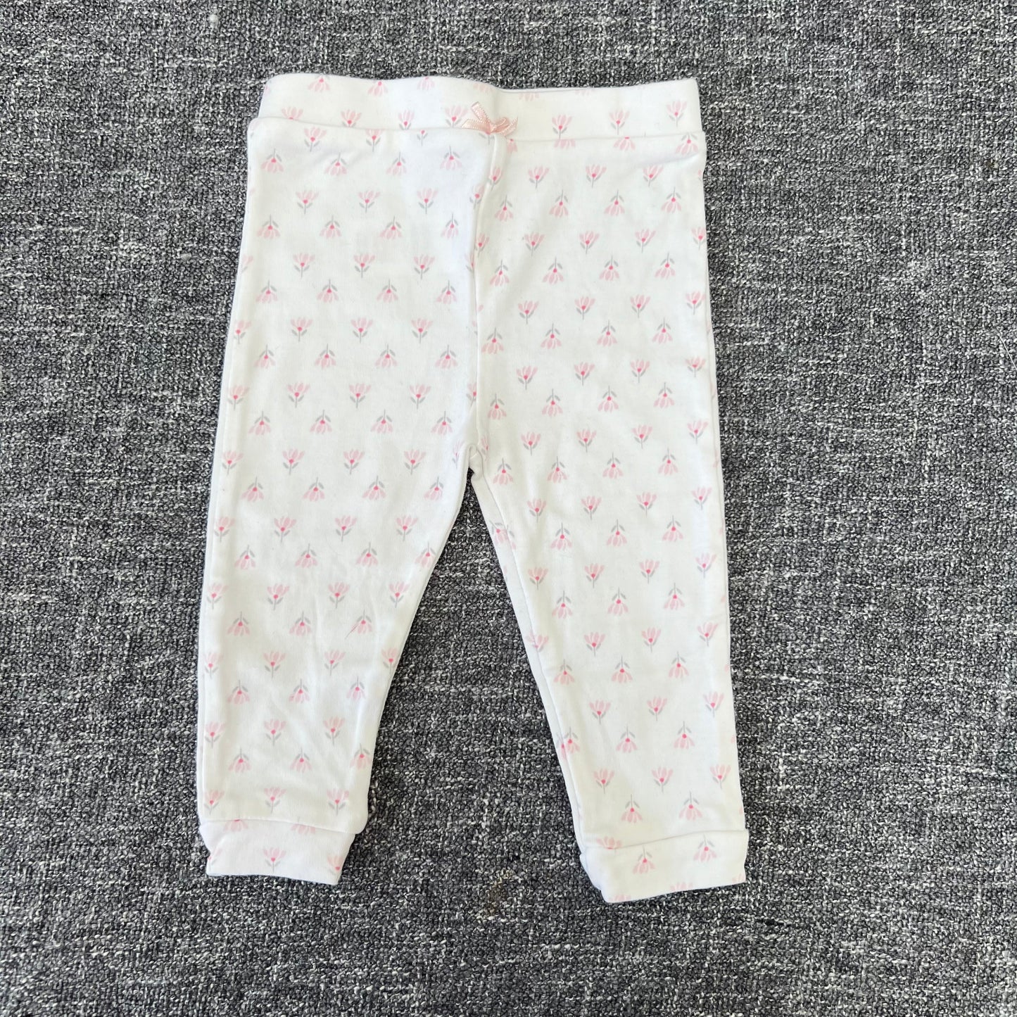 Girls 6-9 Month White Joggers With Pink Floral Print