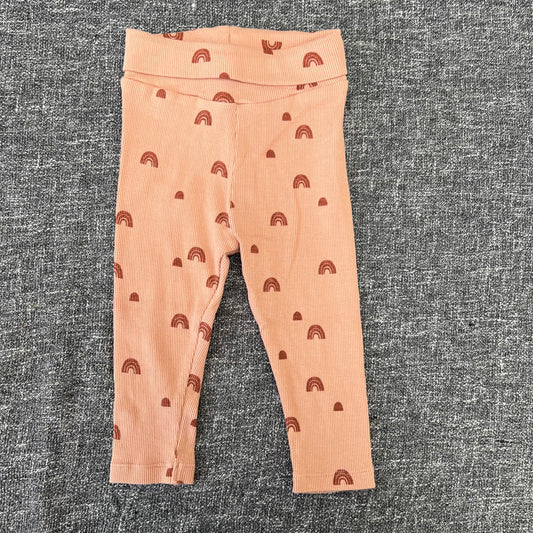 Girls 6-9 Month Orangey Brown Ribbed Leggings With Rainbow Print