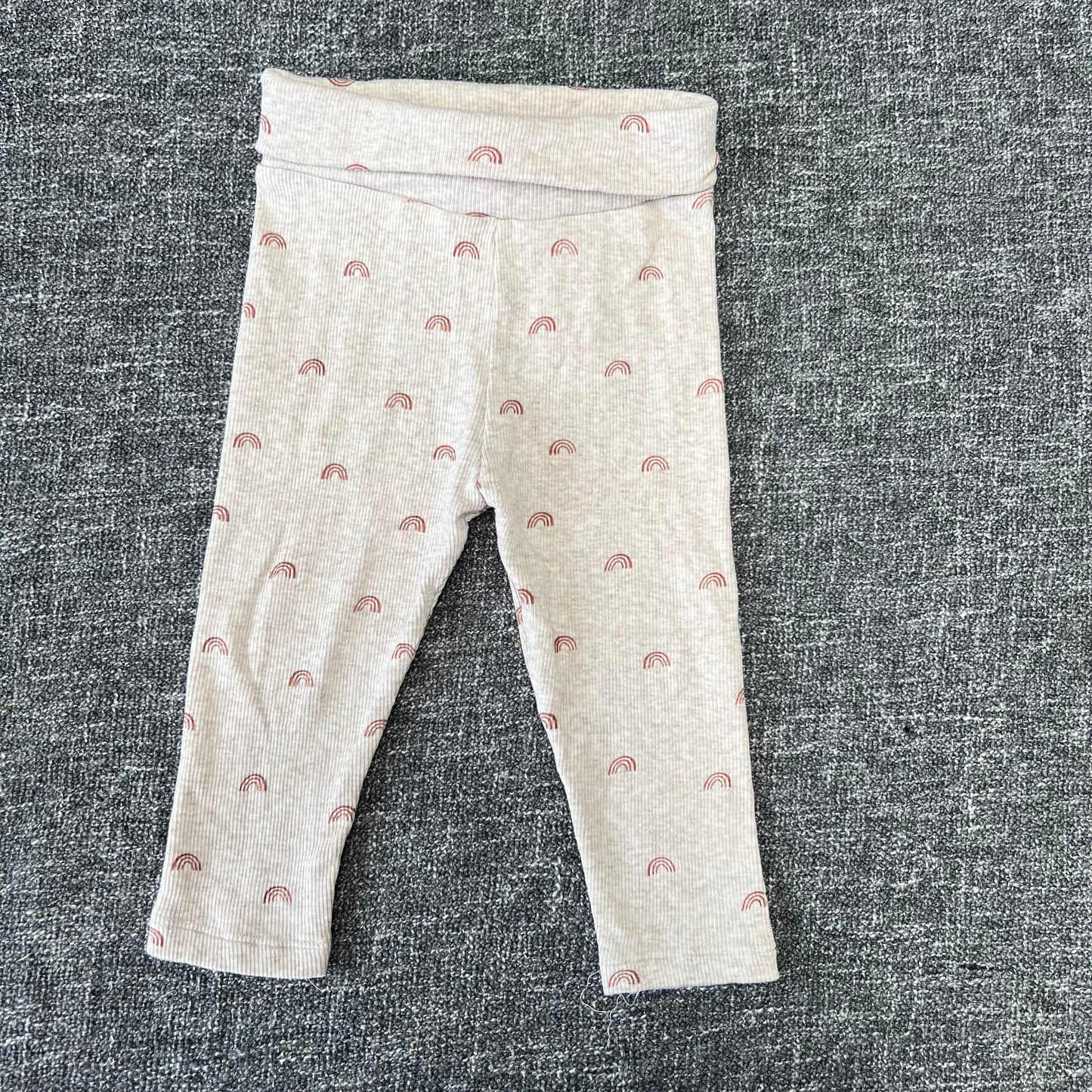 Girls 6-9 Month Beige Ribbed Leggings With Brown Rainbows