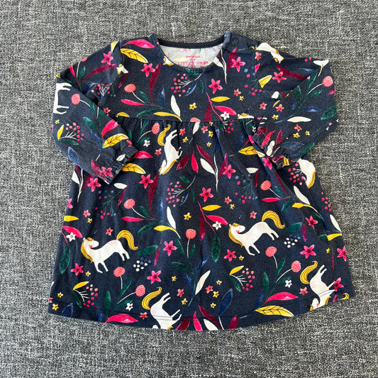 Girls 6-9 Month Dark Grey With White Horse Print Long Sleeved Dress