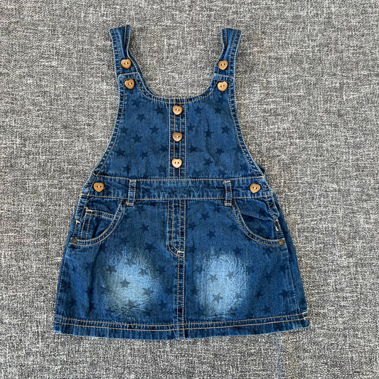 Girls 6-9 Month Blue Denim Style Dress With Blue Star Print