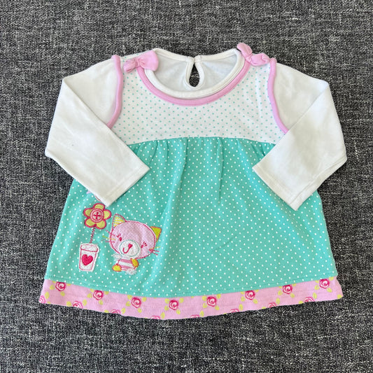 Girls 6-9 Month Green & White Spotty Long Sleeved Tunic Top