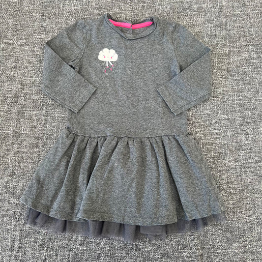 Girls 6-9 Month Grey & Silver Long Sleeved Dress With Cloud Motif