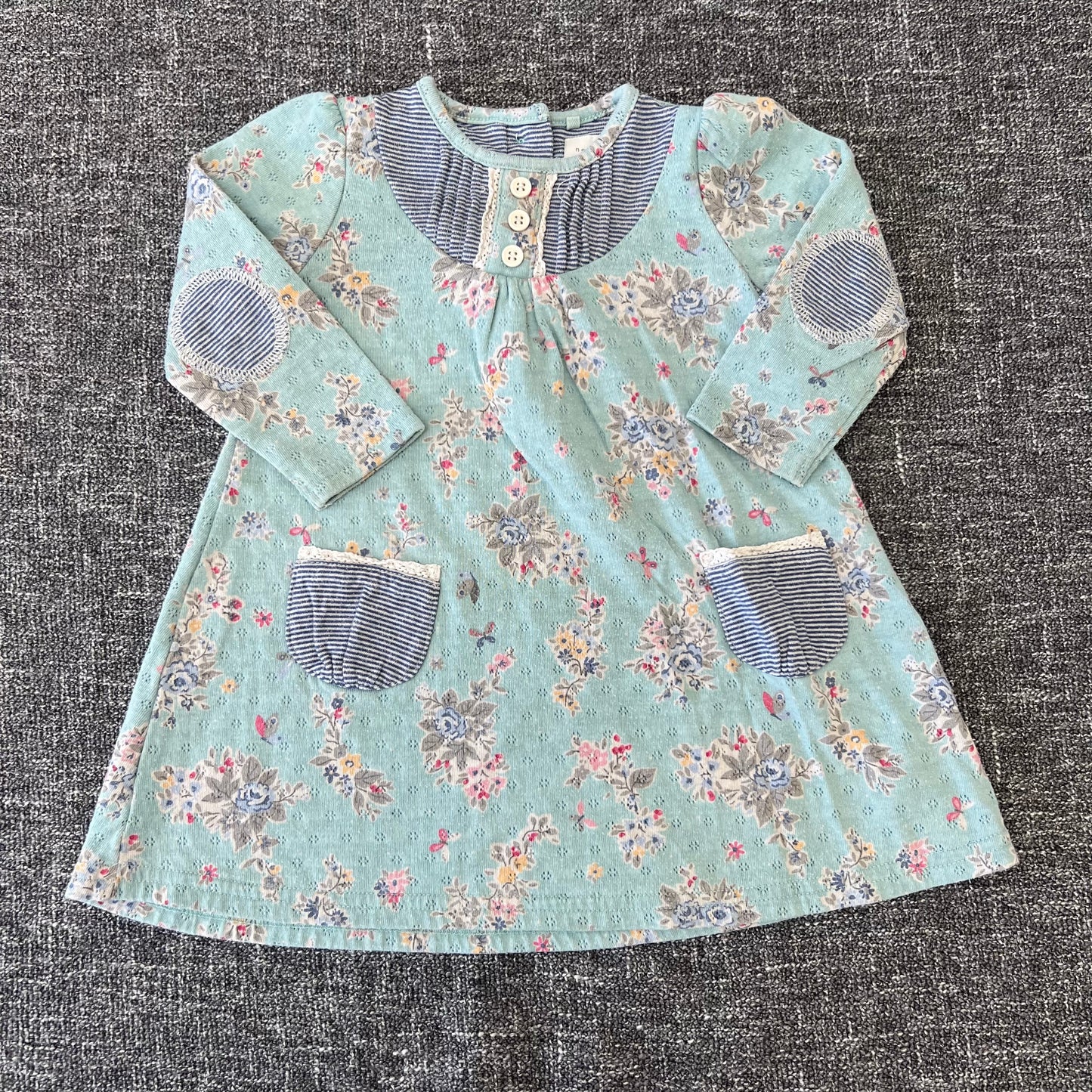 Girls 6-9 Month Green With Floral Print Long Sleeved Dress