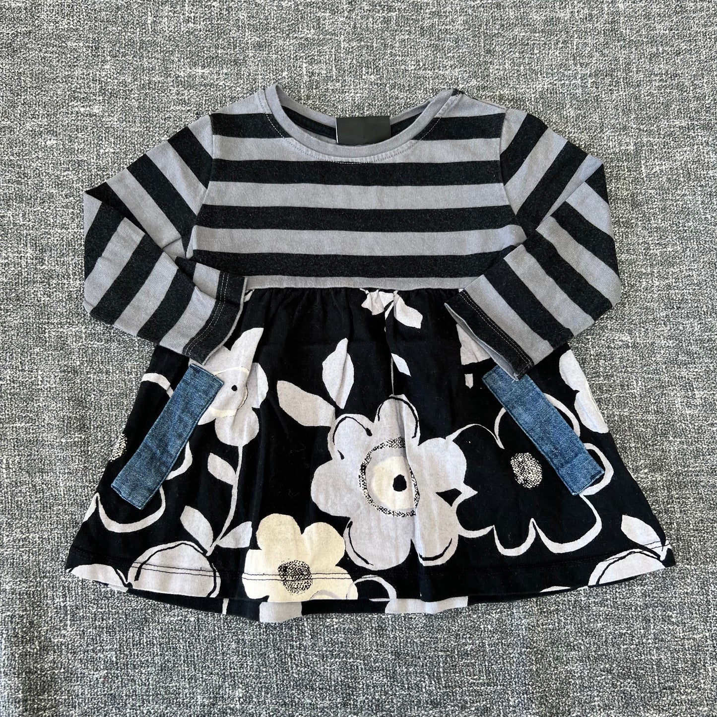 Girls 6-9 Month Black & Grey Long Sleeved Dress With Floral Print