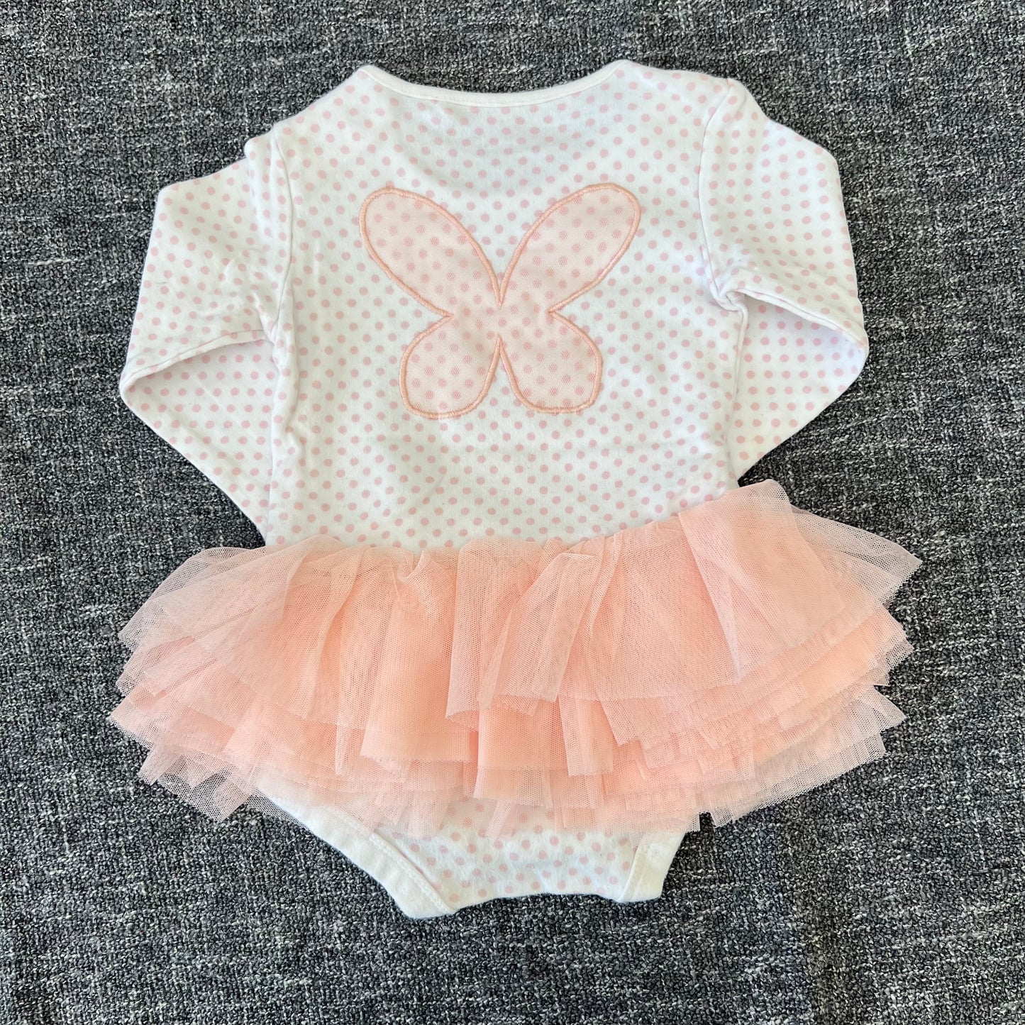 Girls 6-9 Month White & Peach Spot Fairy Long Sleeved Bodysuit Dress With Tule Skirt