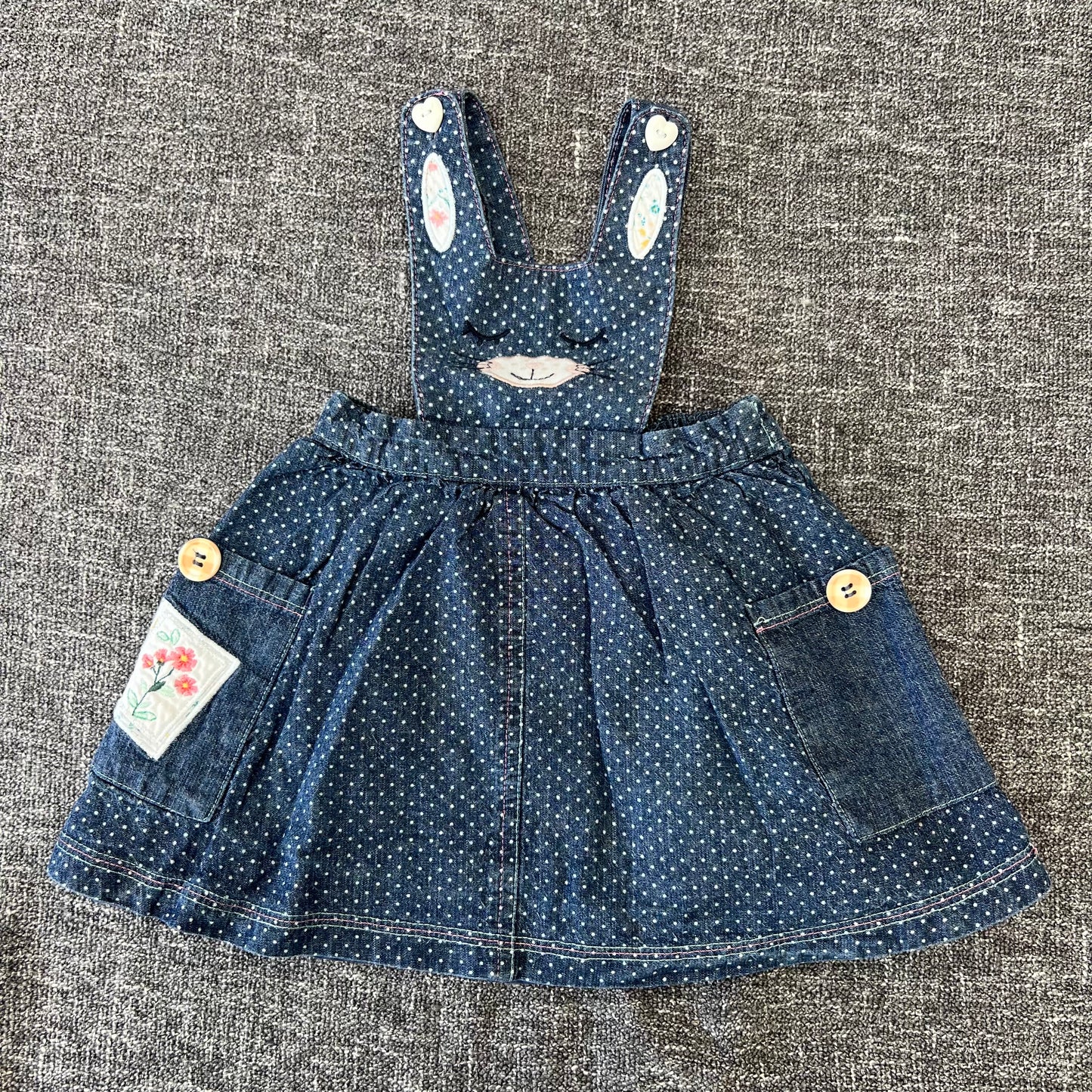 Girls 6-9 Month Blue & White Spot Pinafore Dress