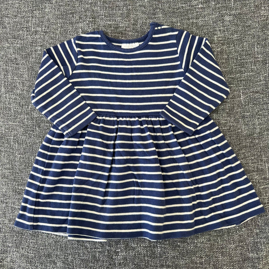 Girls 6-9 Month Blue & White Striped Long Sleeved Jersey Dress