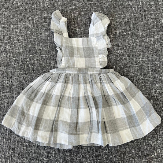 Girls 6-9 Month Grey & White Checked Pinafore Dress