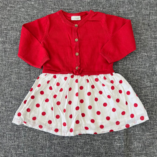 Girls 6-9 Month Red & White Long Sleeved Dress