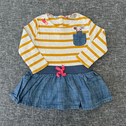 Girls 6-9 Month Grey, Yellow & Blue Long Sleeved Dress