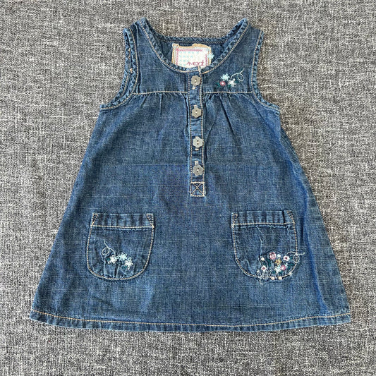 Girls 6-9 Month Blue Demin Style Pinafore Dress