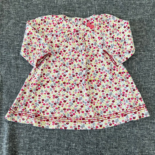 Girls 6-9 Month White & Pink Floral Print Long Sleeved Dress