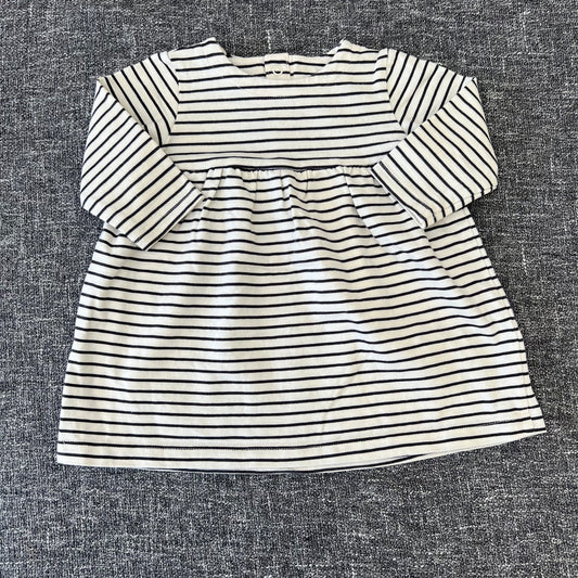 Girls 6-9 Month Cream & Grey Striped Long Sleeved Jersey Dress