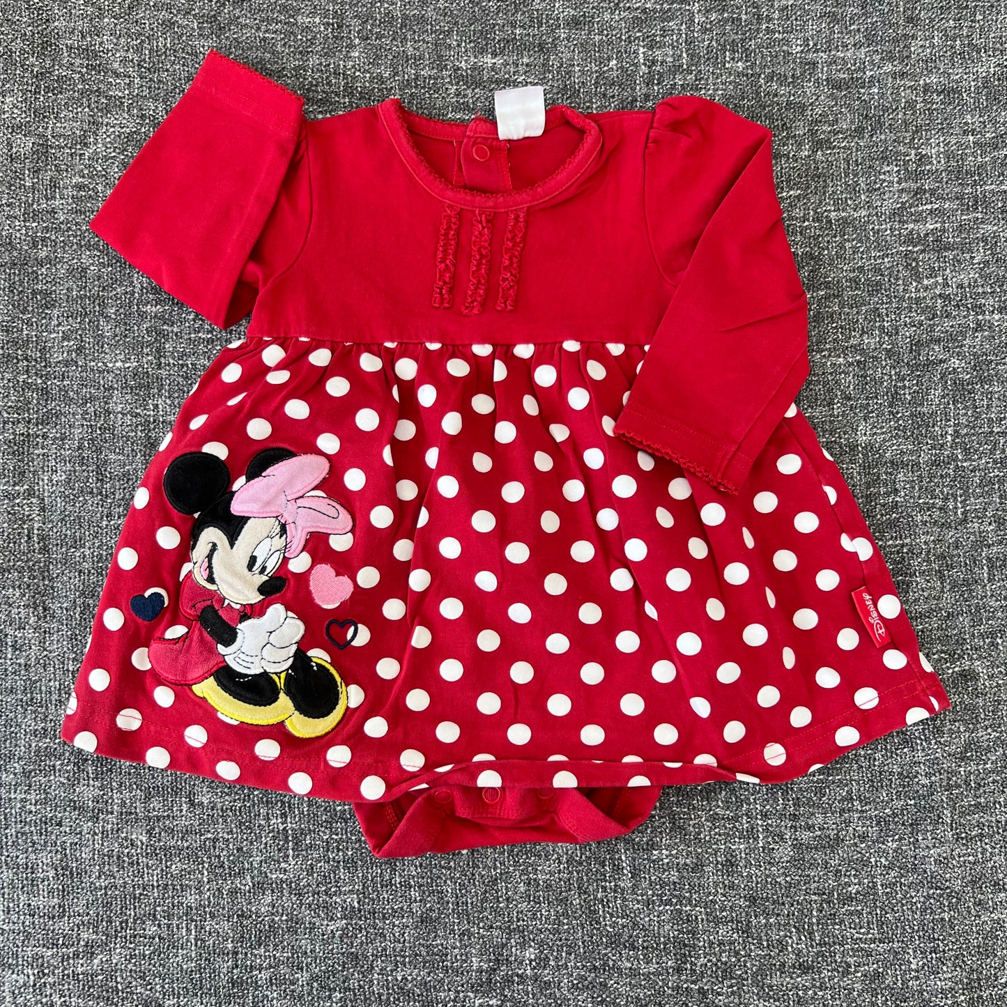 Girls 6-9 Month Red & White Spot Minnie Mouse Long Sleeved Bodysuit Dress