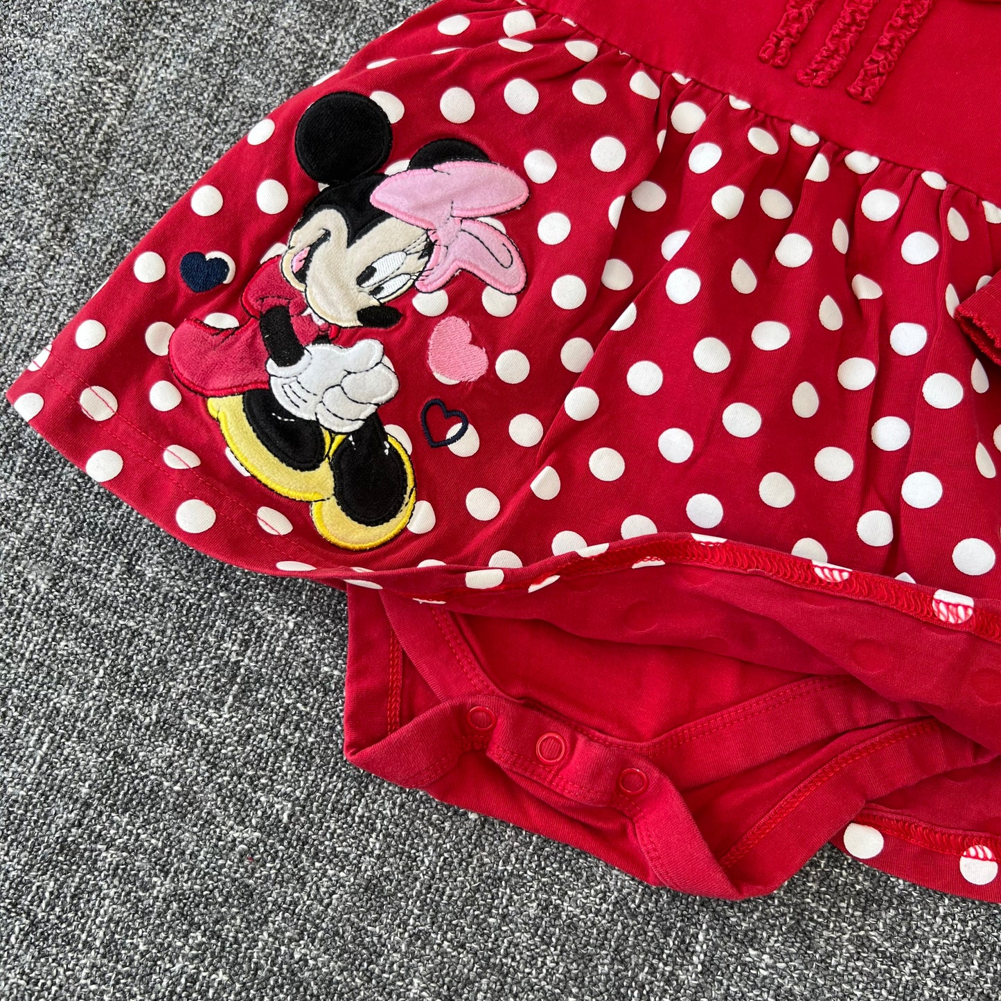 Girls 6-9 Month Red & White Spot Minnie Mouse Long Sleeved Bodysuit Dress