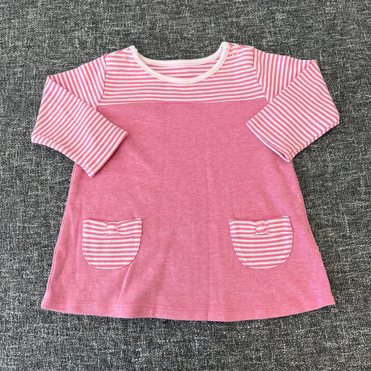 Girls 6-9 Month Pink & White Striped Long Sleeved Dress