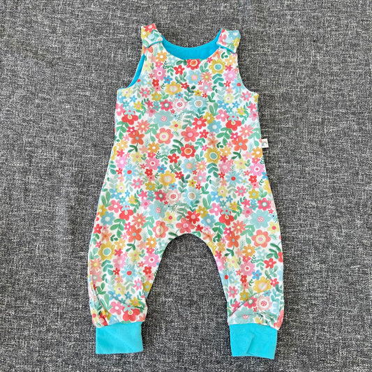 Girls 6-9 Month Multicoloured Floral Print Jersey Dungarees