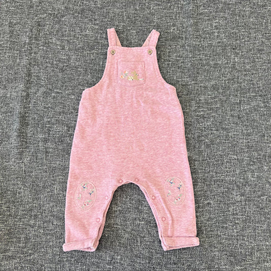 Girls 6-9 Month Pink Dungarees With Embroidered Deer On The Pocket