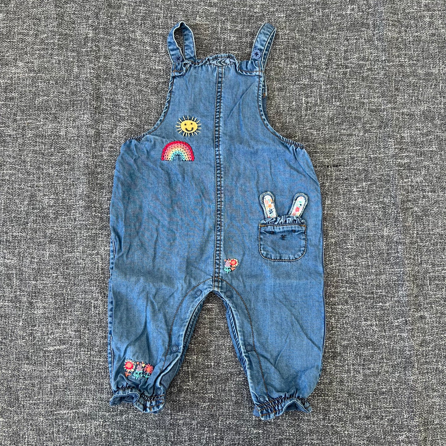 Girls 6-9 Month Blue Dungarees With Small Embroidered Motifs