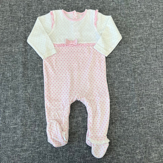 Girls 6-9 Month Pink & White Spotty Velore Romper