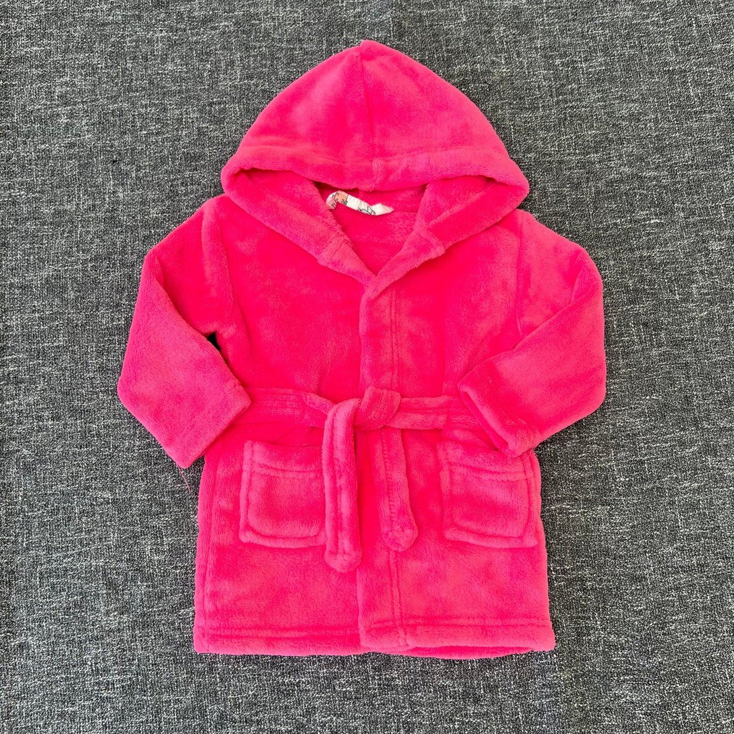 Girls 6-9 Month Fluorescent Pink  Fleece Hooded Dressing Gown