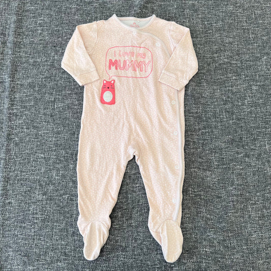 Girls 6-9 Month Pink & White "I Love My Mummy" Sleepsuit