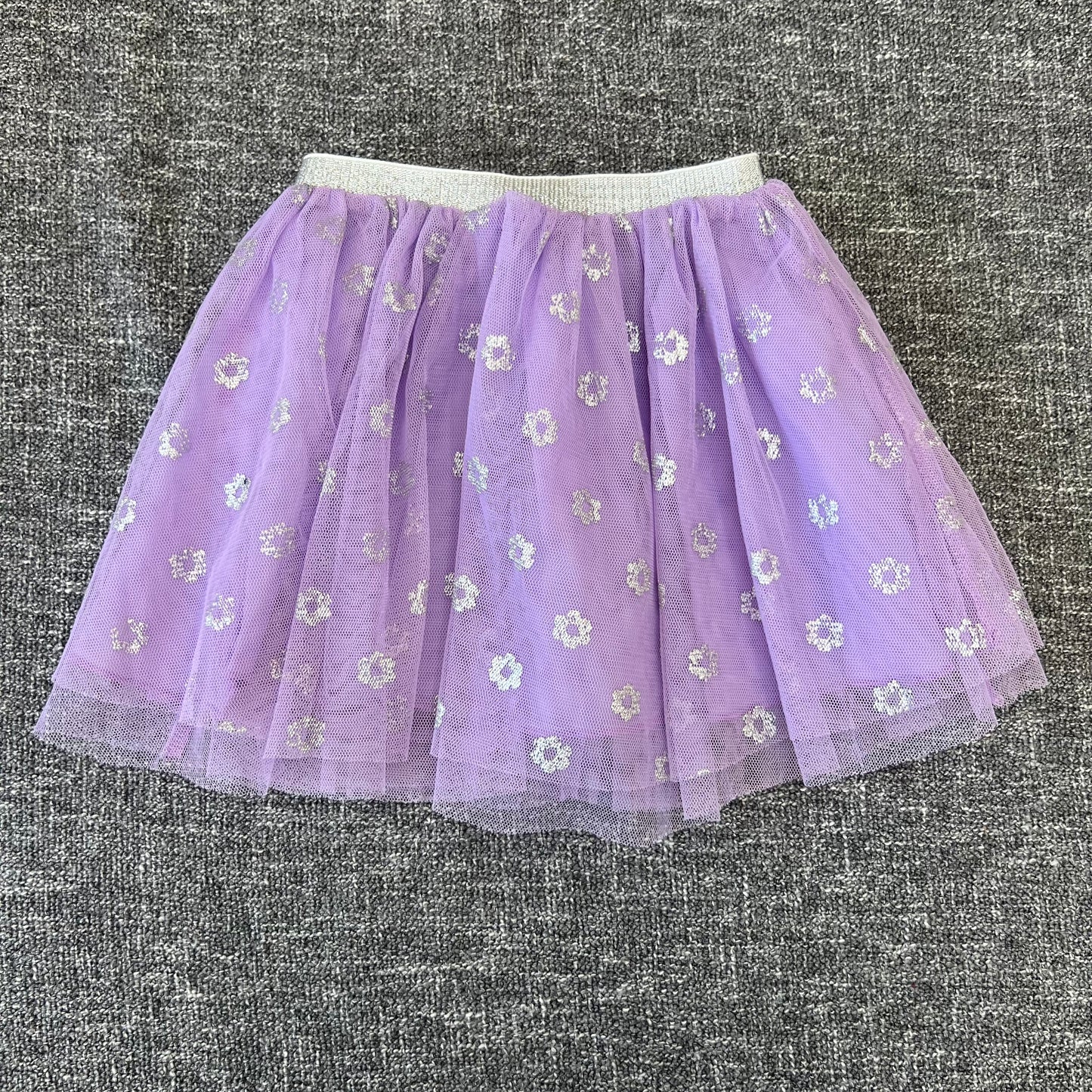 Girls 6-9 Month Purple Tule Skirt With Silver Printed Flowers