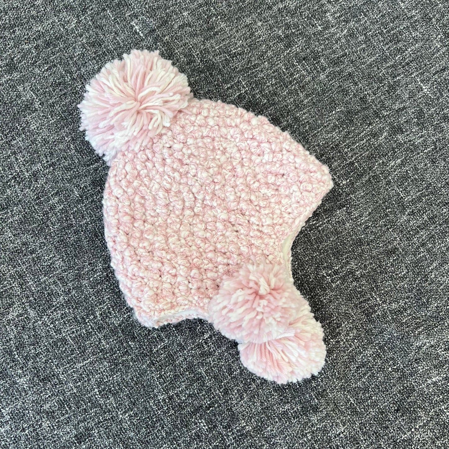 Girls 6-9 Month Pink & White Knitted Bobble Hat Fleece Lined