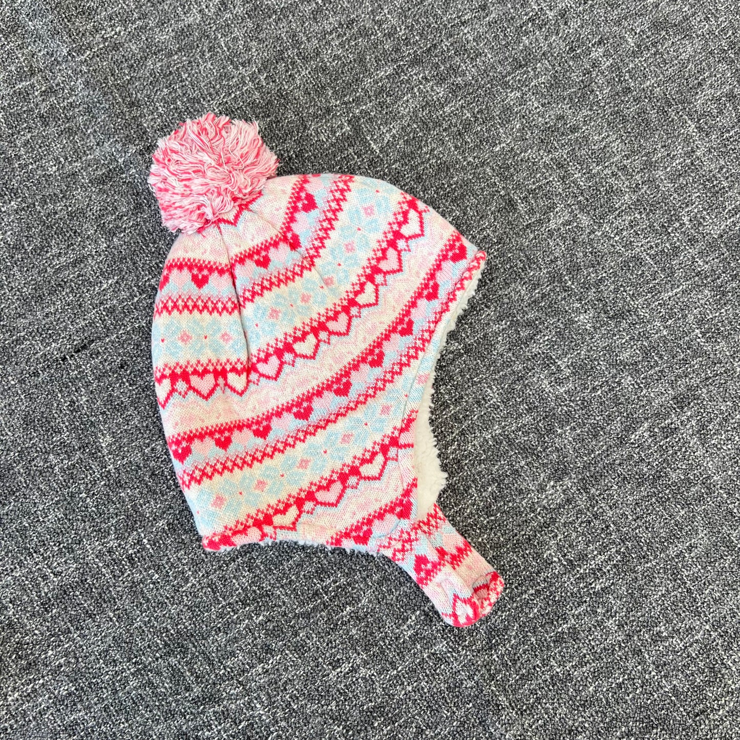 Girls 6-9 Month Pink Fair Isle Style Knitted Bobble Hat