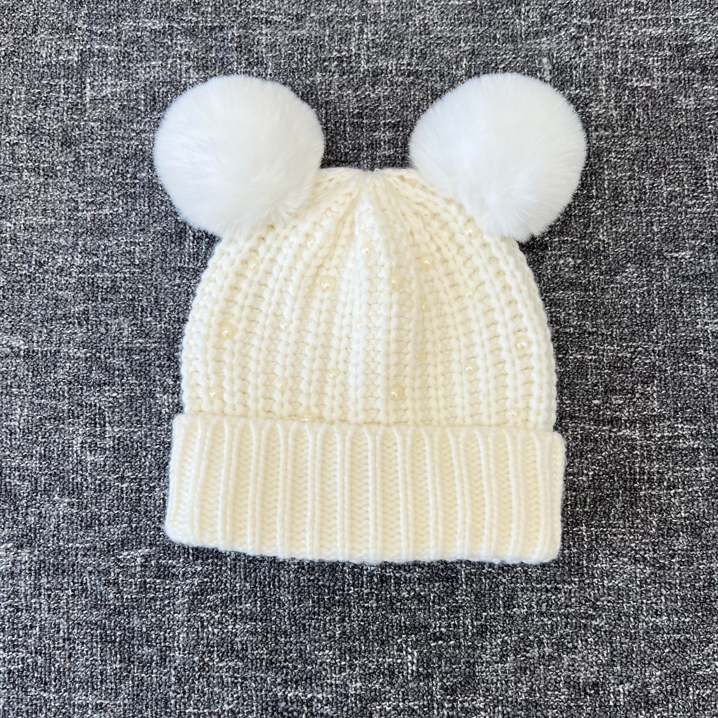 Girls 6-9 Months Crean Knitted Bobble Hat With Pear Detail