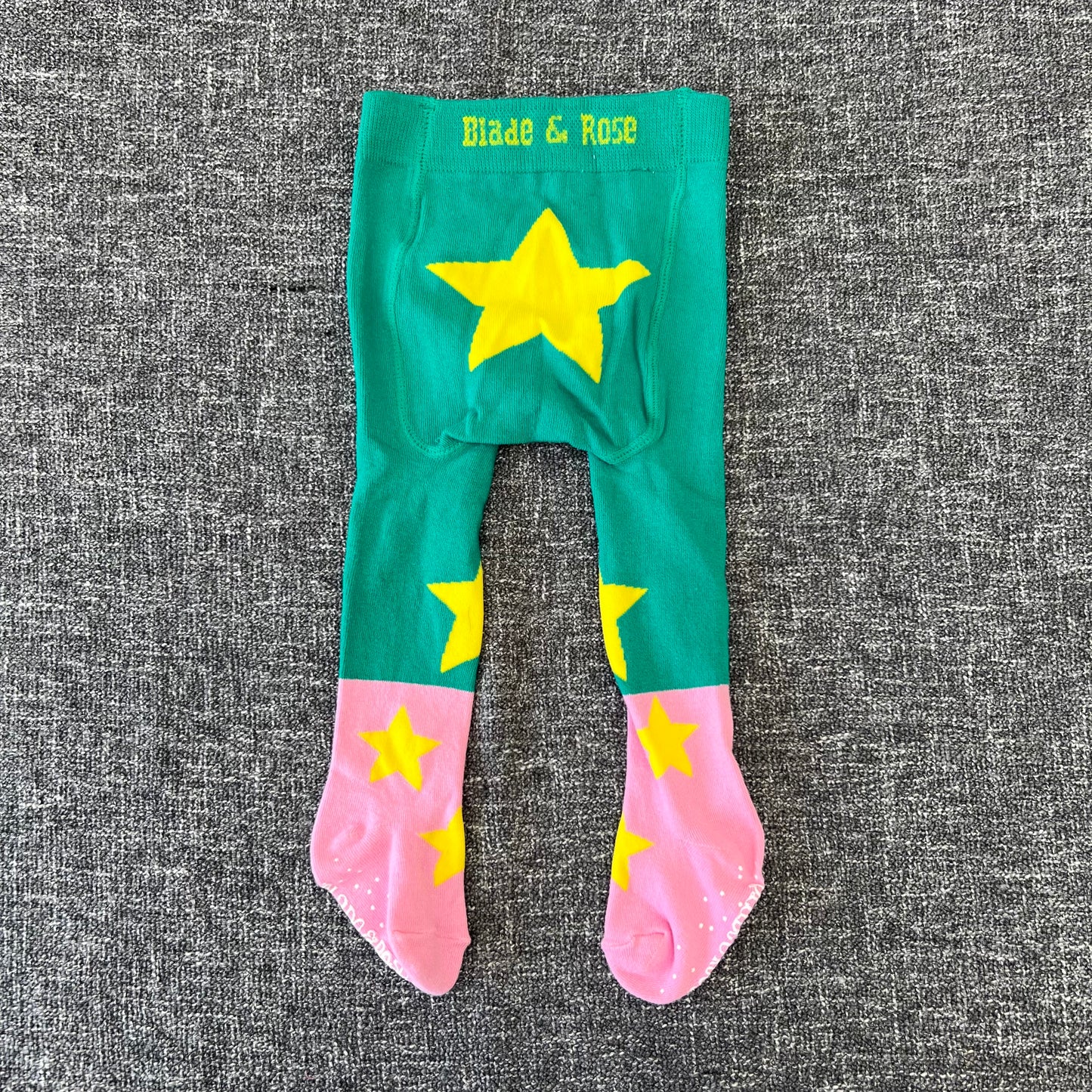 Girls 6-9 Month "Blade & Rose" Green & Pink Tights With Yellow Stars