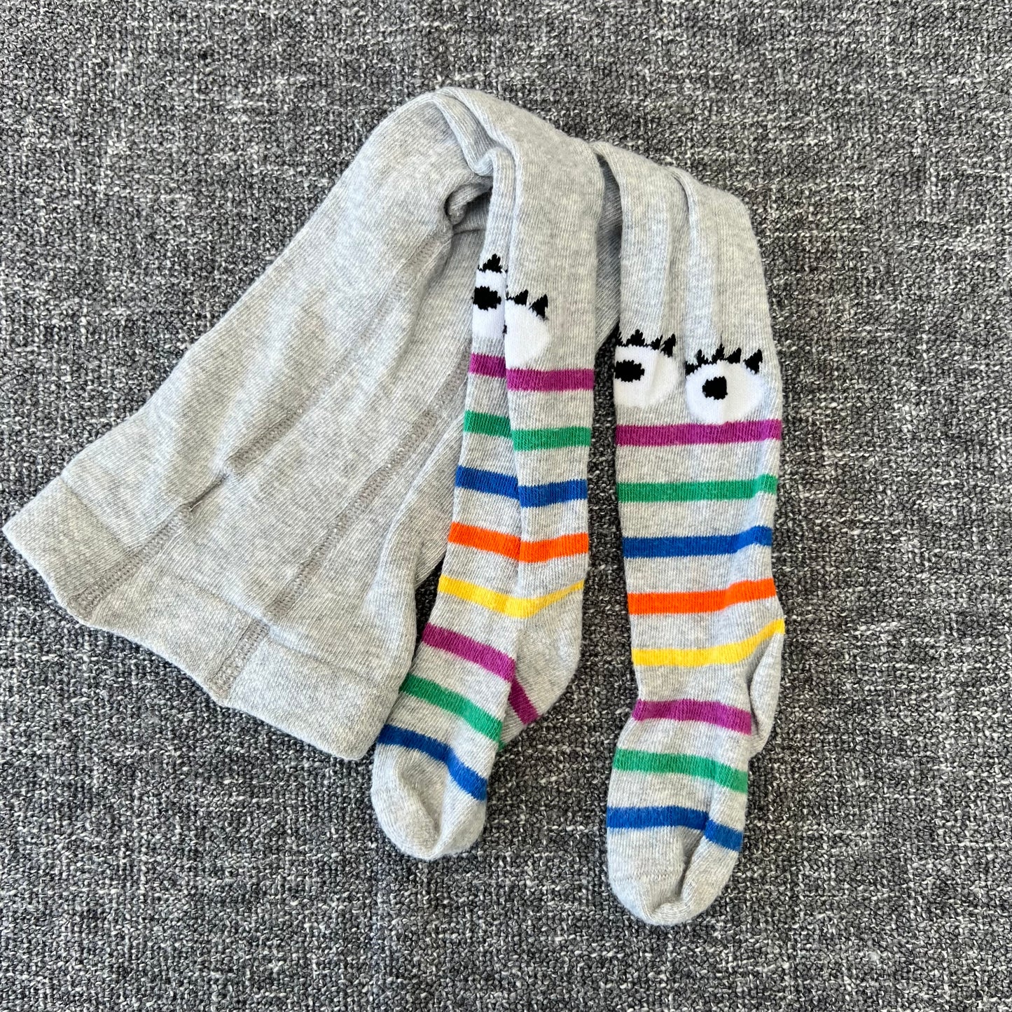 Girls 6-9 Month Grey  Striped Tights With Eyes